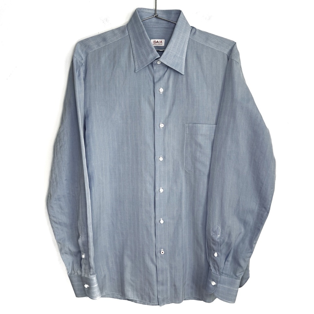 ISAIA Men's Light Blue Striped Dress Shirt Made in Italy 100% Cotton Size 16‎ 41